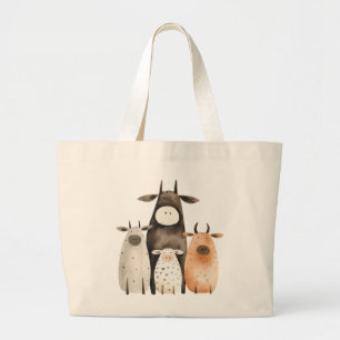 Funny cute watercolor cows familly humour farm  large tote bag