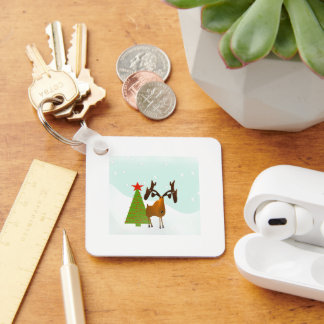 Funny Cute Whimsical Christmas Holiday Moose Keychain