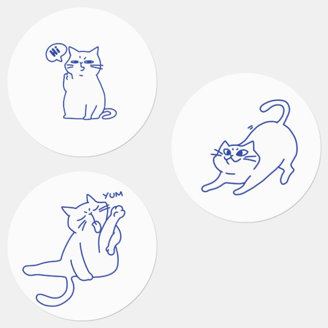 Funny Cute White Cat Doodle Character (Group)