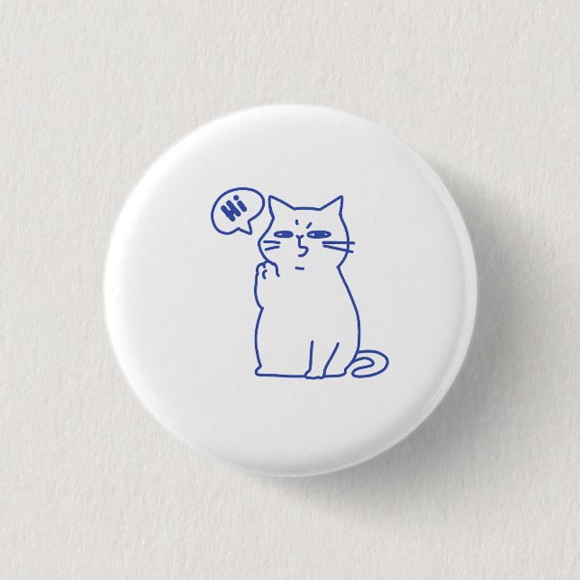 Funny Cute White Cat Doodle Character 1 Inch Round Button (Front)