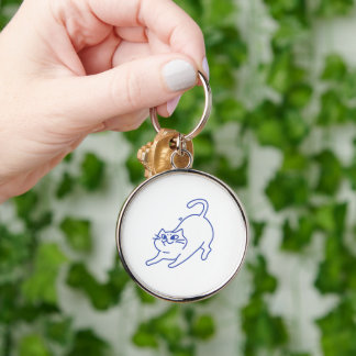 Funny Cute White Cat Doodle Character Keychain