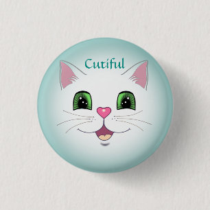 Funny cute white kitty cat face 1 inch round button