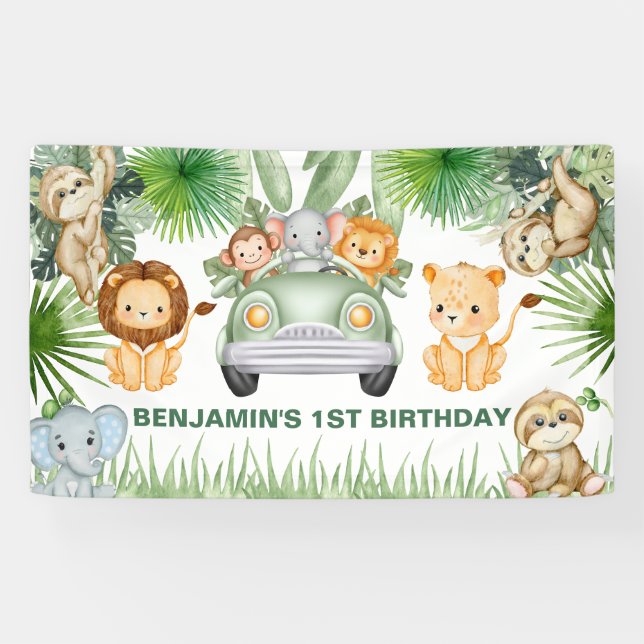 funny Cute Wild Jungle Safari Animals Birthday  Banner (Horizontal)
