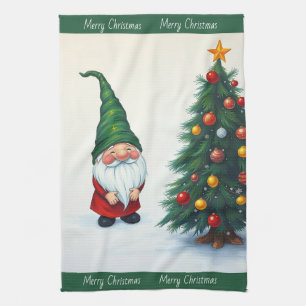 Funny Cute Winter Whimsical Scandinavian Gnome  Kitchen Towel