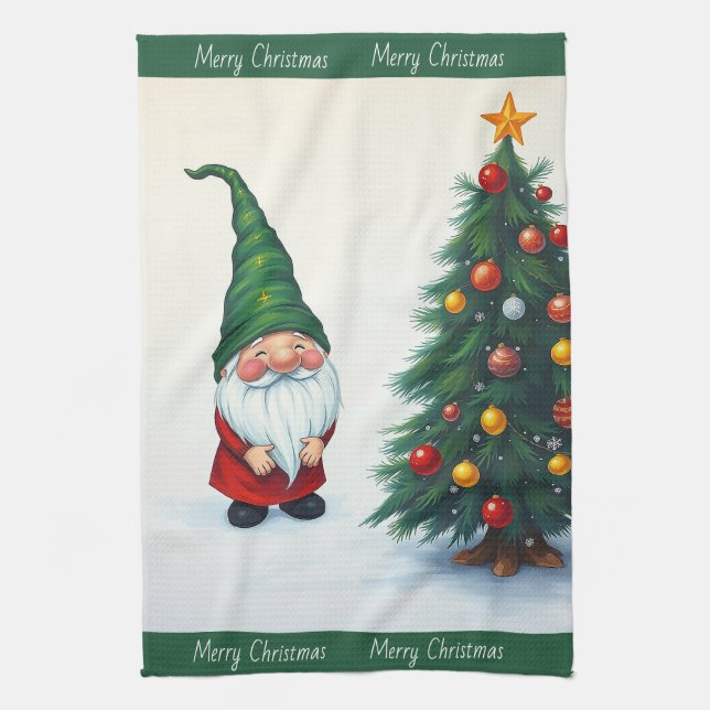 Funny Cute Winter Whimsical Scandinavian Gnome  Kitchen Towel (Vertical)