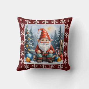 Funny Cute Winter Whimsical Scandinavian Gnome  Throw Pillow