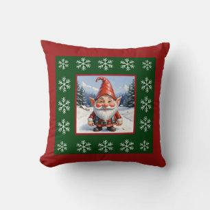 Funny Cute Winter Whimsical Scandinavian Gnome  Throw Pillow