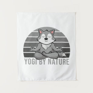 Funny cute wolf doing yoga. funny yoga poses tapestry