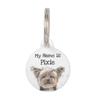 Funny cute Yorkshire Terrier Yorkie Dog Watercolor Pet Tag