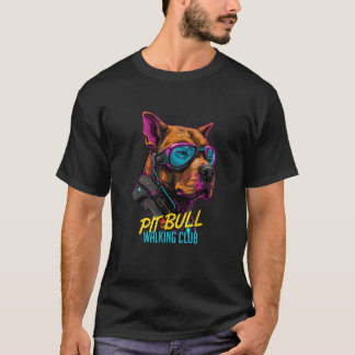 Funny Cyberpunk American Pit Bull Terrier Walking T-Shirt