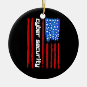Funny Cybersecurity IT Analyst American Flag  Ceramic Ornament