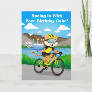 Funny Cycling Cat Birthday Bicycle Cake Delivery  Card