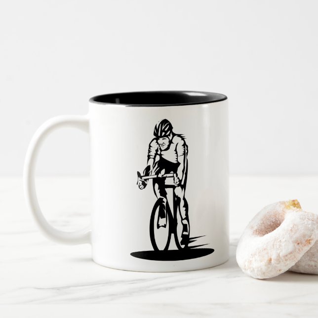 Funny Cyclist Sketch - Cycling Coffee Mug - Biker (With Donut)