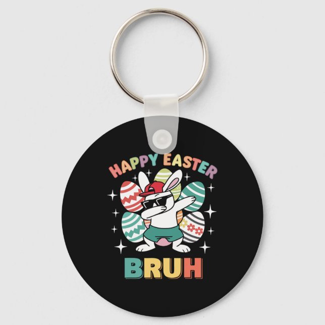 Funny Dab Bunny Happy Easter Bruh For Boys Kid Fun Keychain (Front)