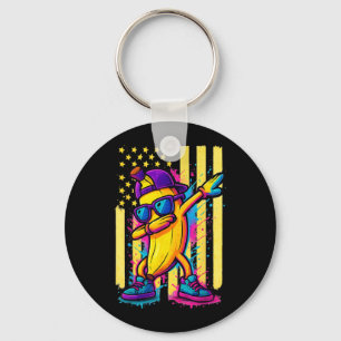 Funny Dabbing Banana Patriotic American Flag Keychain
