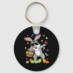 Funny Dabbing Bunny And Wine Gl With Egg Bysket Ea Keychain