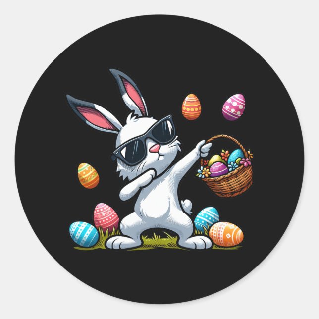 Funny Dabbing Bunny Rabbit Happy Easter Day Cute E Classic Round Sticker (Front)