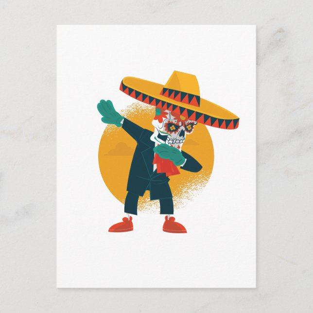 Funny Dabbing CincoDeMayo Skeleton Sugar Skull Postcard (Front)