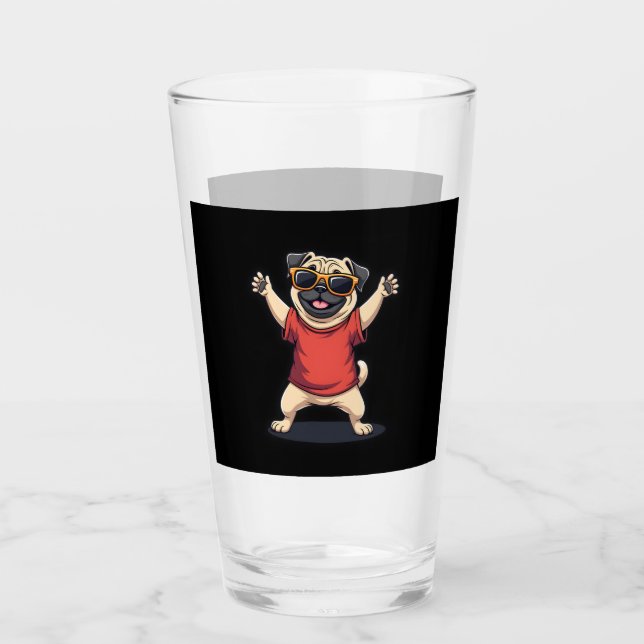 Funny Dabbing Dab Pug Dog Pets Dance Animal Puppy  Glass (Front)