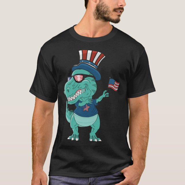 Funny Dabbing Dinosaur 4th July Amerisaurus T Rex  T-Shirt (Front)
