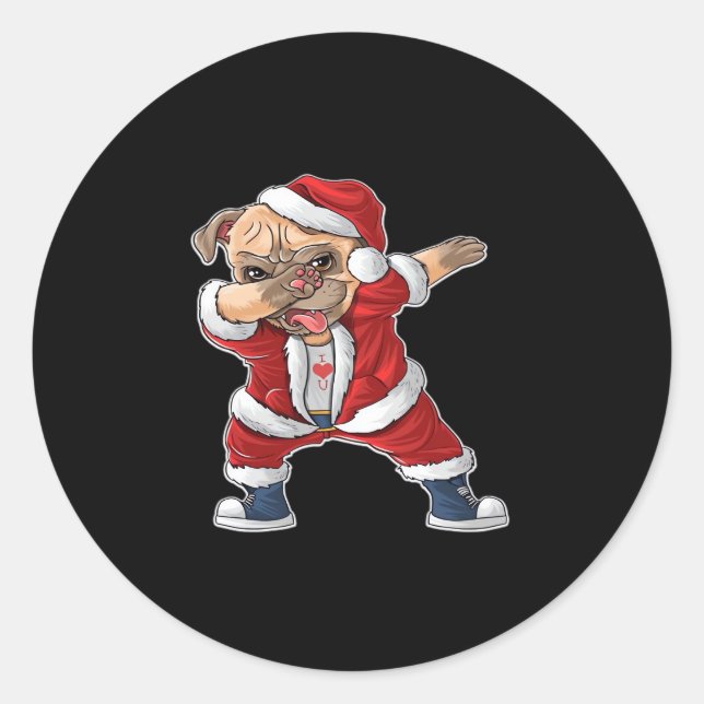Funny Dabbing Dog Christmas Pyjamas Gift for Dog L Classic Round Sticker (Front)