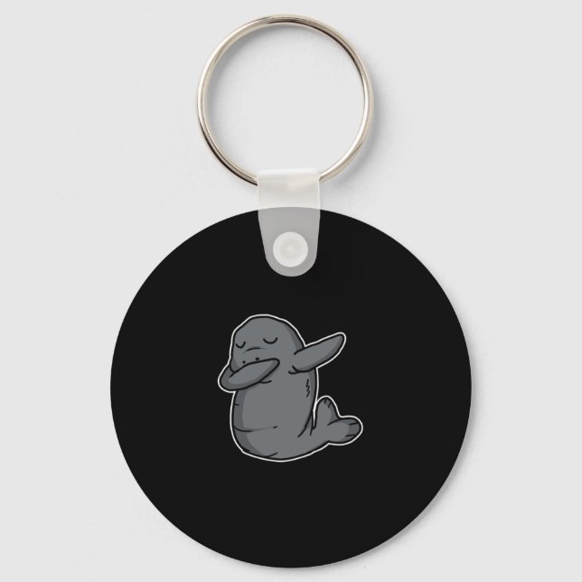 Funny Dabbing Dugong Dab Dance Manatee Lover Gift Keychain (Front)