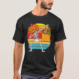 Funny Dabbing Halloween Boys Skeleton Pumpkin T-Shirt