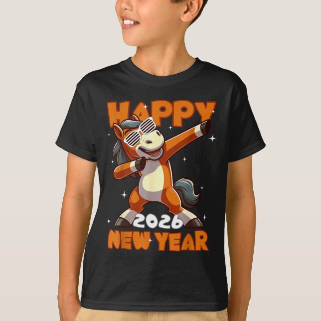 Funny Dabbing Horse Happy Lunar New Year 2026 Year T-Shirt (Front)