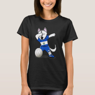 Funny Dabbing Husky Dog El Salvador Volleyball Fan T-Shirt
