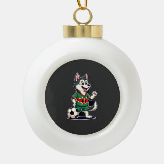 Funny Dabbing Husky Dog Kenya Football - Kenyan Fl Ceramic Ball Christmas Ornament
