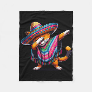 Funny Dabbing Mexican Poncho Sombrero Cat Cinco De Fleece Blanket