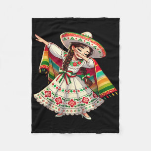 Funny Dabbing Mexican Poncho Sombrero Cinco De May Fleece Blanket