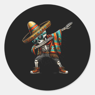 Funny Dabbing Mexican Skeleton Poncho Cinco De May Classic Round Sticker