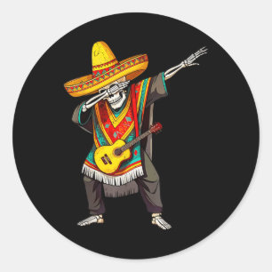 Funny Dabbing Mexican Skeleton Poncho Cinco De May Classic Round Sticker