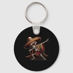 Funny Dabbing Mexican Skeleton Poncho Cinco De May Keychain
