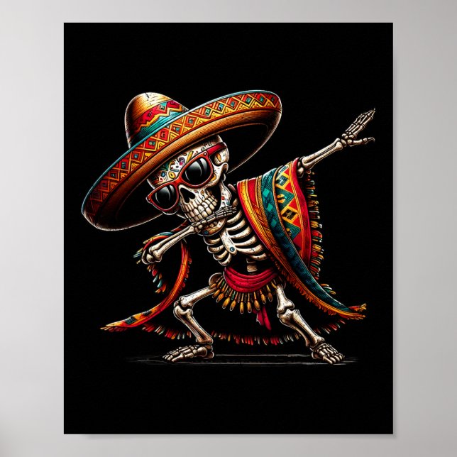 Funny Dabbing Mexican Skeleton Poncho Cinco De May Poster (Front)