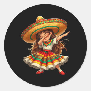 Funny Dabbing Mexican Sombrero Cinco De Mayo Girl  Classic Round Sticker