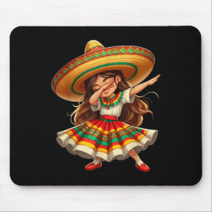Funny Dabbing Mexican Sombrero Cinco De Mayo Girl Mouse Pad