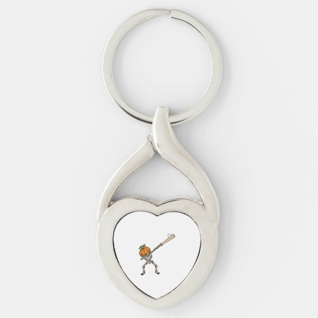 Funny Dabbing Pumpkin Head Baseball Gift Idea Keychain (Front)
