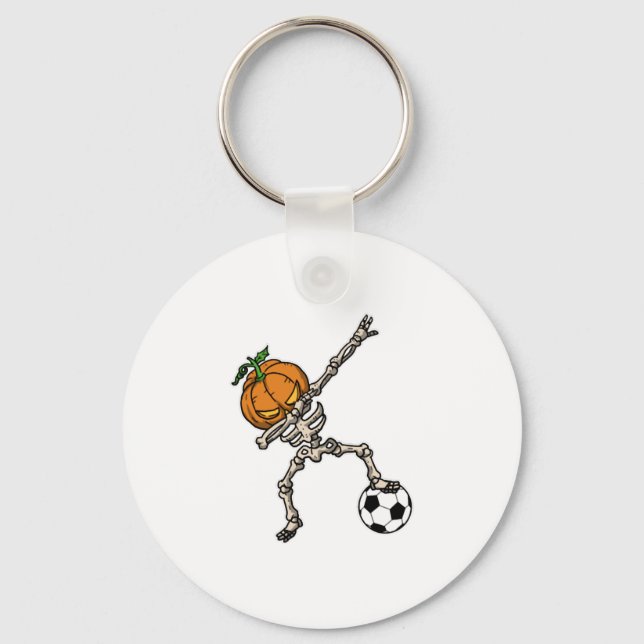 Funny Dabbing Pumpkin Head Soccer Gift Idea Keychain (Front)