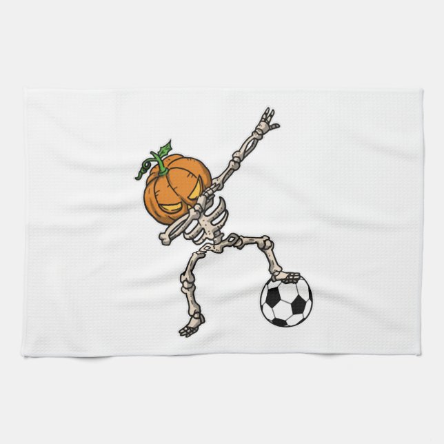 Funny Dabbing Pumpkin Head Soccer Gift Idea Kitchen Towel (Horizontal)