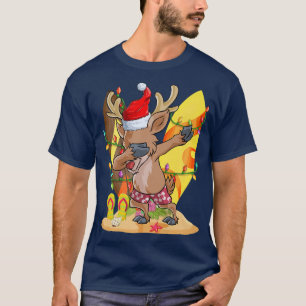 Funny Dabbing Reindeer Hawaii Summer Merry Christm T-Shirt