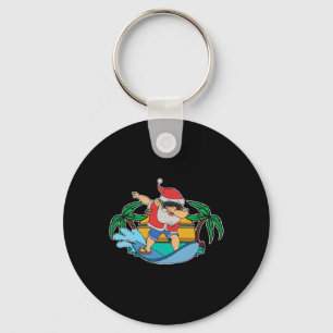 Funny Dabbing Santa Claus Surfing Summer Christmas Keychain