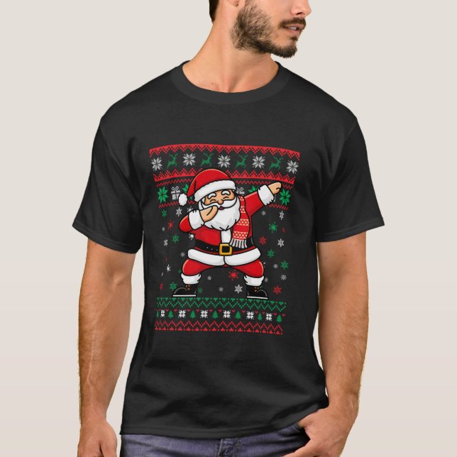 Funny Dabbing Santa Hat Ugly Christmas Snowman Tre T-Shirt (Front)