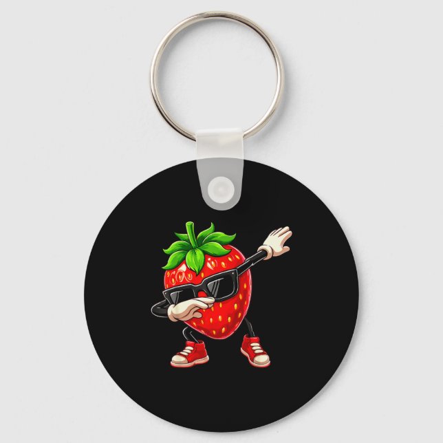 Funny Dabbing Strawberry Summer Fruit Lover Men Wo Keychain (Front)