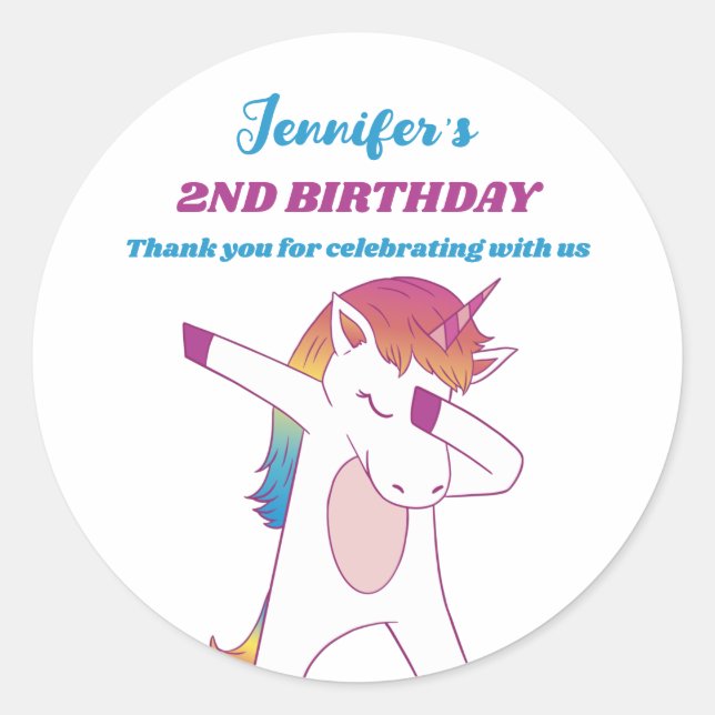 Funny Dabbing Unicorn Kids Birthday Party Favour Classic Round Sticker (Front)