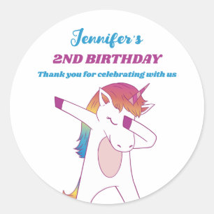 Funny Dabbing Unicorn Kids Birthday Party Favour Classic Round Sticker