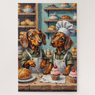 Funny Dachshund Bakery Scene Cute Dog Lover Art Jigsaw Puzzle