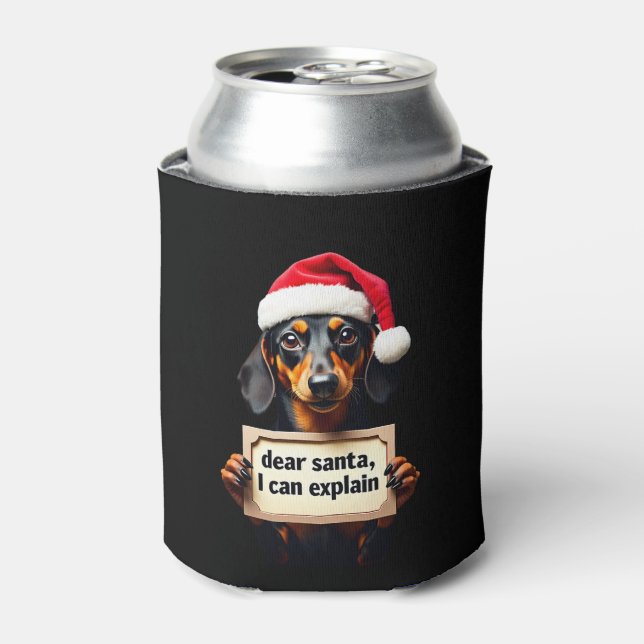 Funny Dachshund Christmas Dear Santa I Can Explain Can Cooler (Can Front)