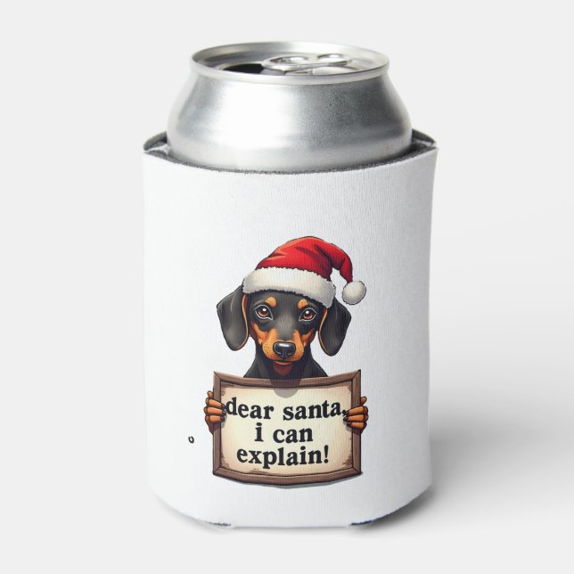 Funny Dachshund Christmas Dear Santa I Can Explain Can Cooler (Can Front)